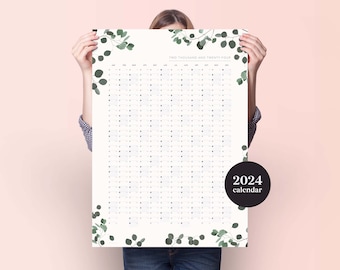 Planificador anual de eucalipto 2024 - Calendario de pared 2024 - Planificador mensual - Planificador anual 2024