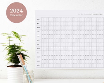 2024 Let The Adventure Begin - 2024 Year Planner - Black and White Calendar - Wall Planner
