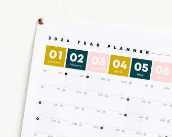 2026 Extra Long Colour Year Planner - Giant Calendar - Large Monthly Planner - Full Year Planner