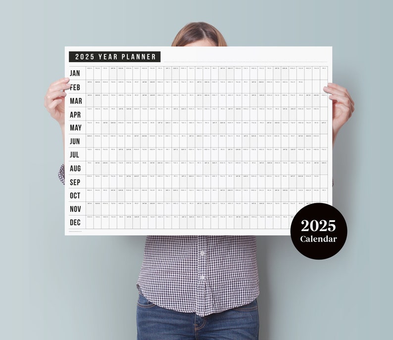 2025 Block Year Planner 2025 Wall Calendar Monthly Planner 2025 Year Planner Horizontal Planner image 1