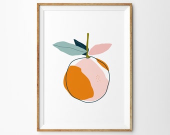 Pink Orange Botanical Print - Art Print - Kitchen Art - Childrens Wall Art - Fruit Print