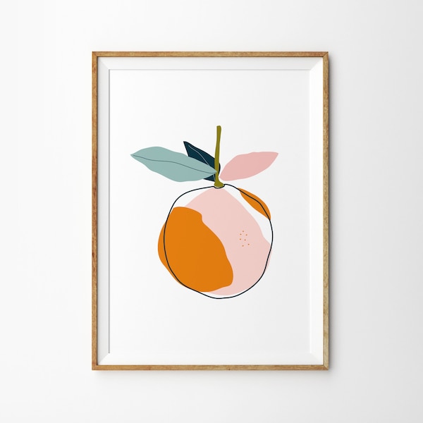 Pink Orange Botanical Print - Art Print - Kitchen Art - Childrens Wall Art - Fruit Print