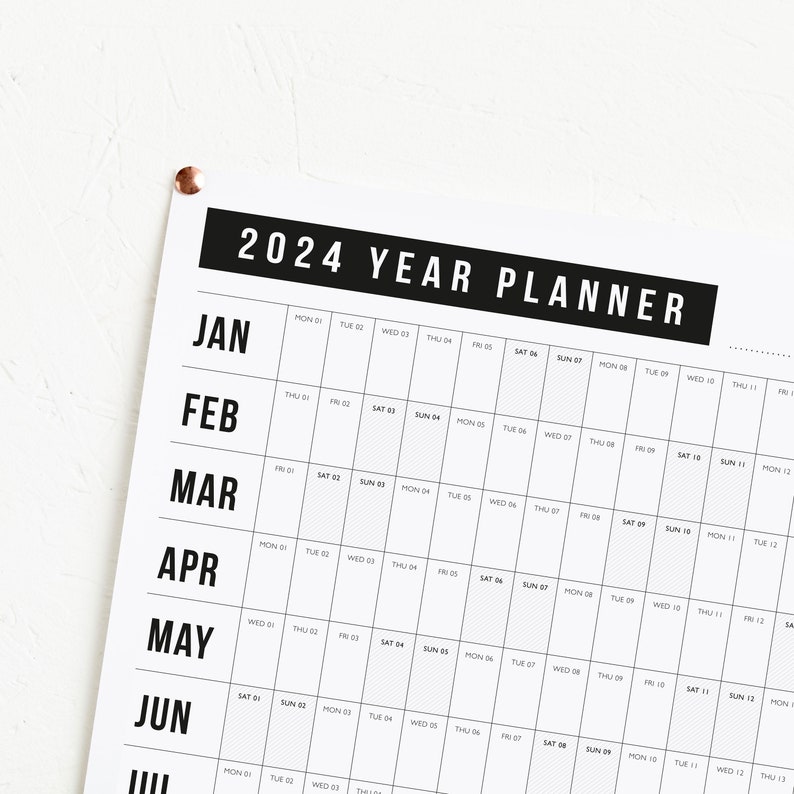 2024 Block Year Planner 2024 Wall Calendar Monthly Planner 2024 Year Planner Horizontal Planner image 2