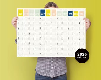 2026 Colour Year Planner - 2026 Wall Calendar - Monthly Planner - Year Planner - Family Calendar