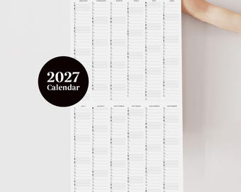 2027 Narrow Portrait Year Planner - 2027 Wall Calendar - Monthly Planner - 2027 Year Planner - To Do List
