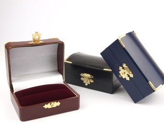 Antique Style Double Ring Box: Velvet Lined Wedding Engagement Ring Bearer, The Bampton