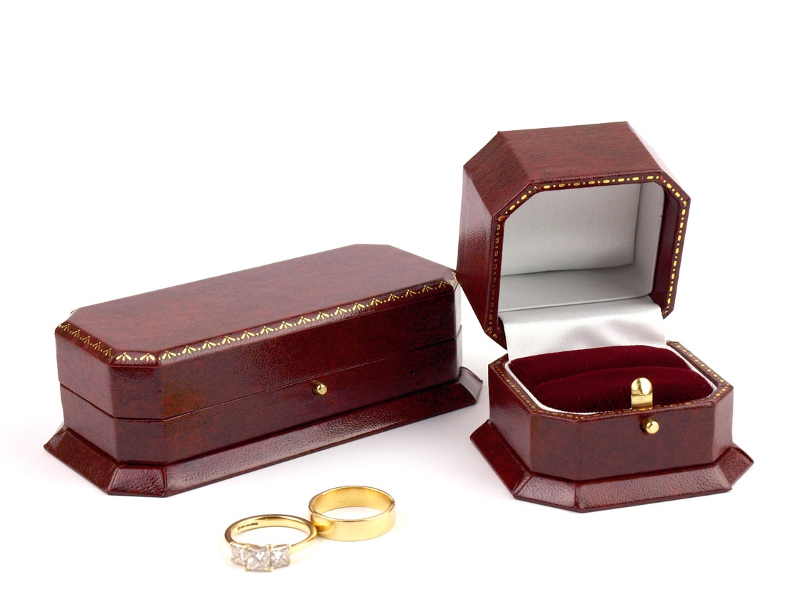 Deluxe Burgundy Ring Box Antique Style Ring Box with gold Etsy