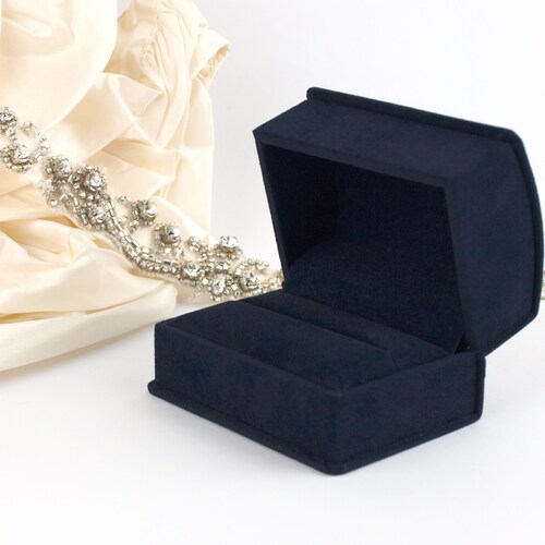 Navy Blue Velvet Ring Box for Two Rings Velvet Wedding Double Etsy