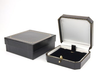 Vintage Style Black Vegan Leather Necklace Box with Brass Closure: The Oxford