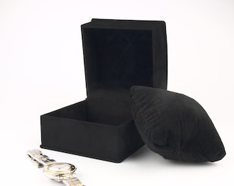 Luxury Black Velvet Watch Box, Collar Watch or Bracelet Gift Box with Cushion - CHELSEA