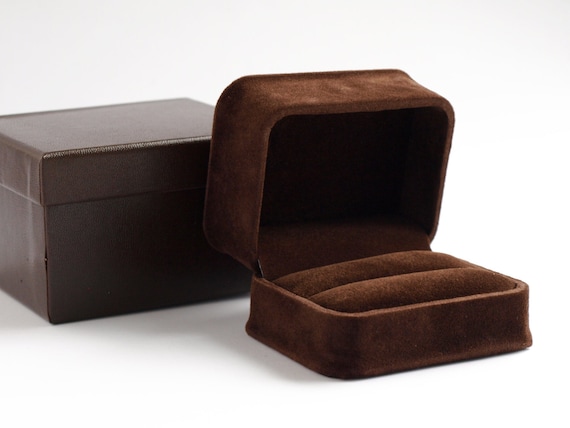 Coffee Brown Velvet Ring Box Double Ring Box Jewellery Gift Etsy