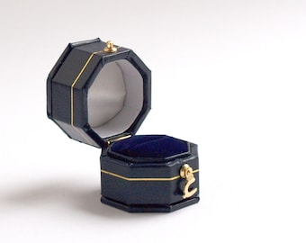 Navy Blue Ring Box, Engagement Ring Box, Ring Bearer Box, Single Ring Box Octagonal Classic Ring Box Antique Ring Box Wedding Ring Box MONTE