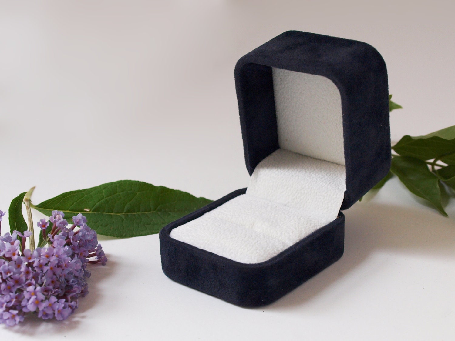 Scatola Porta Anelli In Velluto 2-in-1 Wed & Whimsy - Elegante, Per Matrimonio O Proposta, Colore Blu Polvere, Per 2 O 3 Fedi