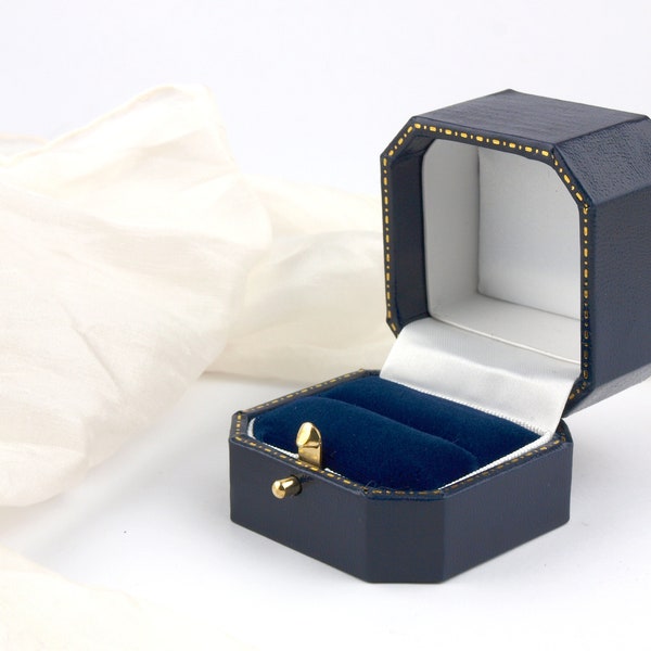 Luxury Navy Blue Antique Style Ring Box, Gorgeous Vintage Look Gift Box for Engagement, Wedding or Heirloom Ring OXFORD