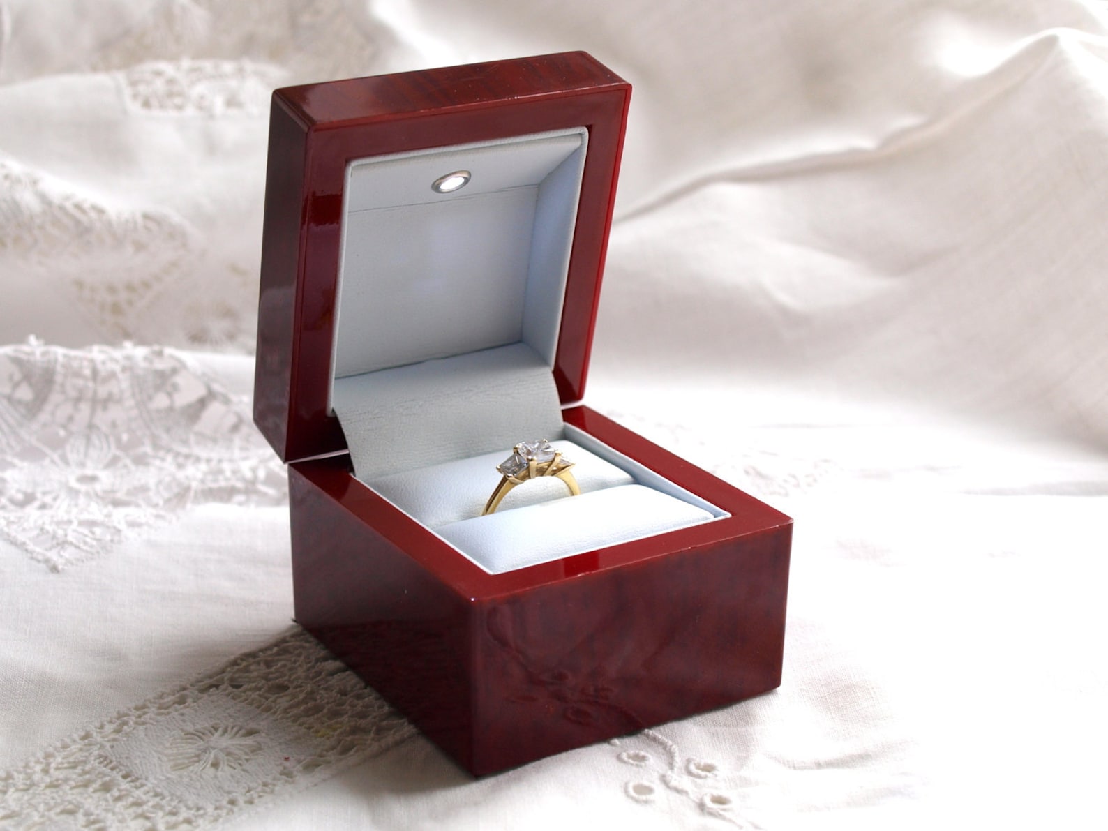 Light up Ring Box Mahogany Ring Box With Light Ring