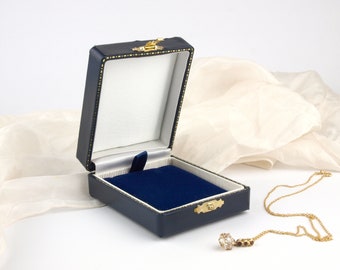 Antique Style Necklace Box, Navy Blue and Gold Jewellery Gift Box Vintage Style, Gift Box for Pendant, Chain, Earrings or Necklace LYDFORD