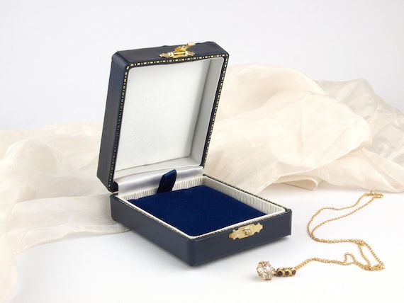 Leatherette Earring Box ~ Navy Luxury Antique Style Jewellery Leather Look 