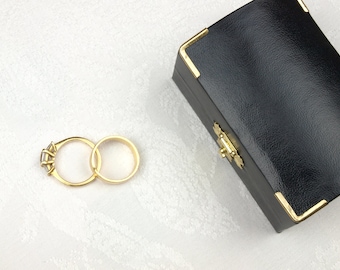 Black Luxury Double Ring Box: Antique Style Wedding Engagement, The Bampton
