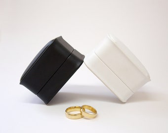 Double Ring Box Wedding, Engagement Ring Box, Cufflink Gift Box, Leatherette Ring Box, Ring Bearer Box, Wedding Ring Holder, Black or White