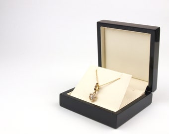 Black Gloss Wooden Necklace Box: Vegan Leather Interior, The Sedgewick