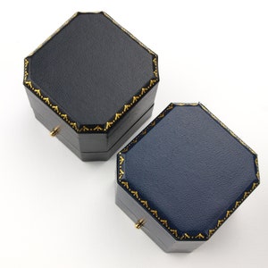 Antique Style Navy Blue Ring Box: Velvet Lined, Gold Detail, The Oxford