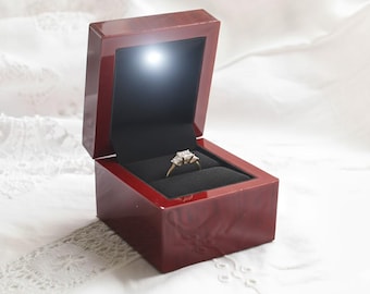 Engagement Ring Box with LED Light for Lit Up Proposals, Choice of Colours