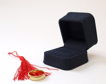 Navy Blue Velvet Ring Box, Proposal Box for Ring, Wedding Band Box, Ring Box Velvet, Jewelry Gift Box, Ring Presentation Box WINCHESTER