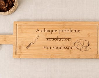 Grande planche apéro bois gravée personnalisée – Cadeau humour papy saucisson – Cadeau anniversaire – Crémaillère – Fait main France
