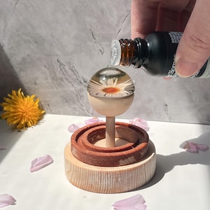 Handcrafted Wood Aromatherapy Diffuser: Pressed Daisy Floral Decor