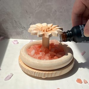 Himalayan Salt Aromatherapy Diffuser: Carved Wood Flower, Zen Decor
