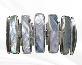 Vintage Abalone Sterling Silver Bracelet: Art Deco Gem Cuff