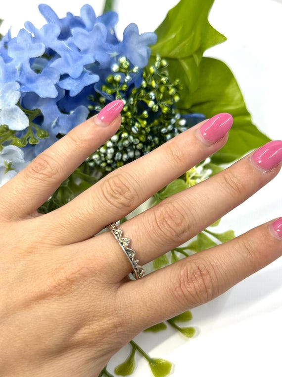 Vintage Crown Stackable Sterling Silver Band Ring… - image 5