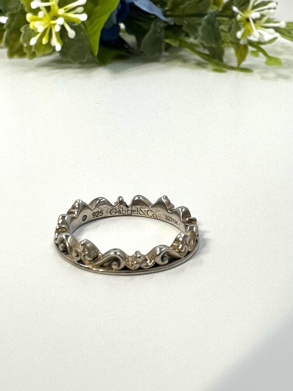 Vintage Crown Stackable Sterling Silver Band Ring… - image 4