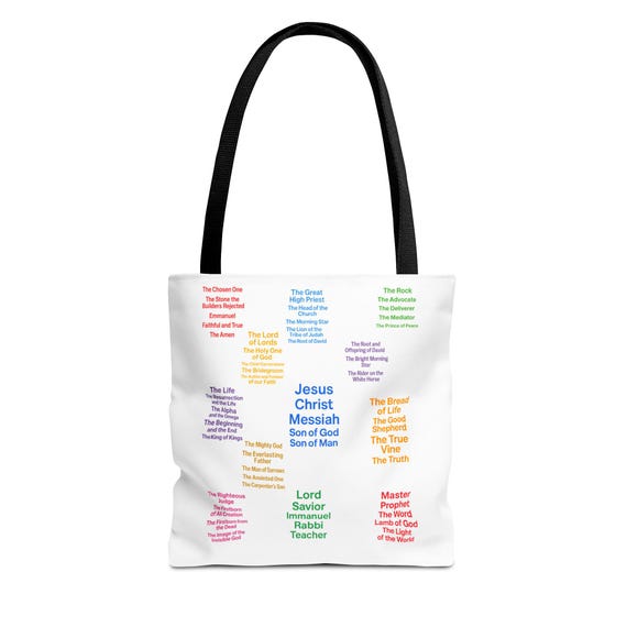 Religious Tote Bag, Christian Names of Jesus, Bible Verse Bag, Inspirational Tote, Religious Gift, Jesus Christ Tote