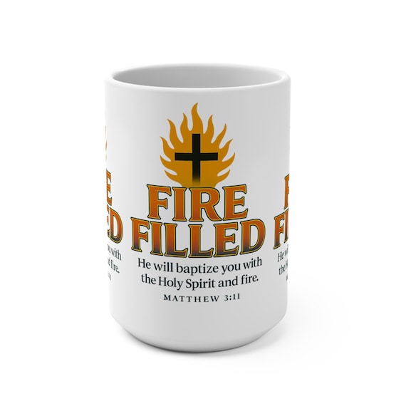 Christian Baptism Mug, Religious Bible Verse Coffee Cup, Inspirational Matthew 3:11 Quote Gift, Holy Spirit and Fire Tea Mug, Christian