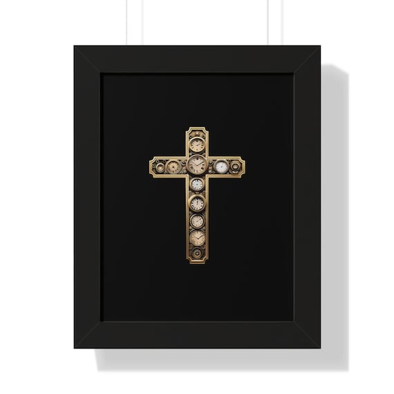 Religious Wall Art, Christian Home Decor, Cross Wall Hanging, Clock Poster Print, Faith Wall Decoration, Vertical Art Print