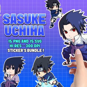 Anime Chibi Stickers: Sasuke Uchiha Bundle (PNG SVG)