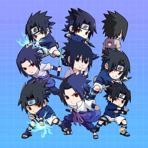 Ninja Chibi Clipart Bundle Stickers: Anime Chibi Printable PNG & SVG, Digital Download