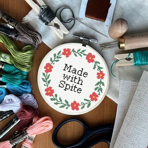 Rude but funny Floral Cross Stitch pattern Made with Spite PDF instant downloadable