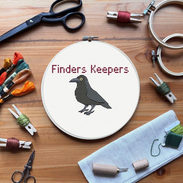 Patrón de punto de cruz "El cuervo que lo encuentra": Animal sarcástico y divertido (patrón PDF)