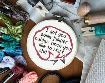 Snarky "Jumper Kabel" Kreuzstichmuster (PDF Download)