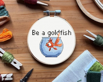Goldfish Cross Stitch Pattern: Funny Animal Quote (PDF Download)