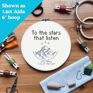 ACOTAR a Court of Thorns and Roses Cross Stitch Quote &quot;The Stars That Listen&quot; - ACOTAR quote, Velaris Romance Novel Quotes Romatasy Pattern