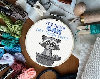 Cross Stitch Pattern Trash CAN Raccoon - Motivational                                                                                    pdf