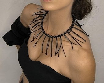 Handmade Rubber Statement Necklace, Black Modern Design