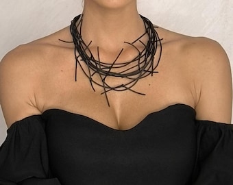 Handmade Rubber Necklace: Minimalist Elegant Black Jewelry