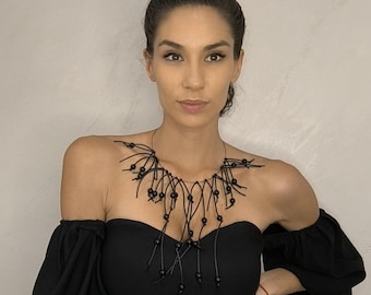 Handmade Black Rubber Statement Necklace: Modernist Avant-Garde Jewelry
