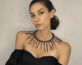 Handmade Black Rubber Necklace: Minimalist Statement Jewelry