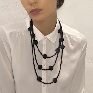 Handmade Black Rubber Necklace: Modern Wood Accent Statement Jewelry