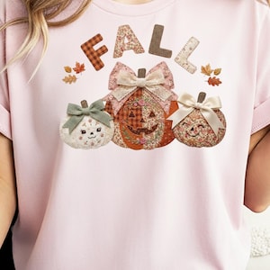 Faux Patchwork Fall Pumpkin PNG: Coquette Fall Jack O Lantern, Faux Embroidery Clipart (Digital Download)